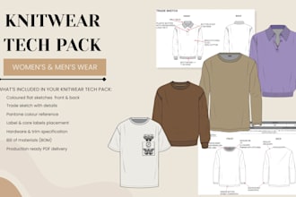 create a fashion knitwear tech pack and garment specification sheet
