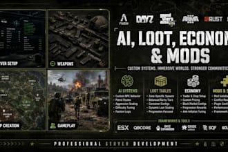 create fivem, dayz, gta v, arma 3, rust, and scum ai, loot, economy, and mods