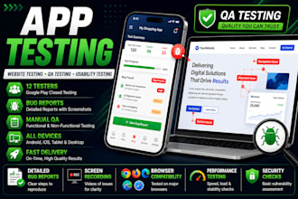 do app testing, website testing, QA testing, usability testing with 12 testers