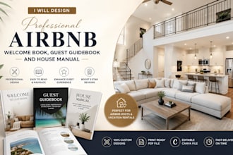 design professional airbnb welcome book, guest guidebook and house manual