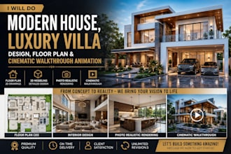 design architectural exterior, interior, villa, cinematic walkthrough animation