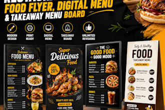 design a restaurant menu, food flyer, digital and takeaway menu board