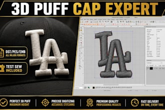 do 3d puff embroidery digitizing for caps and hats
