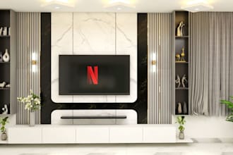 do 3d realistic modern tv cabinet , tv wall design