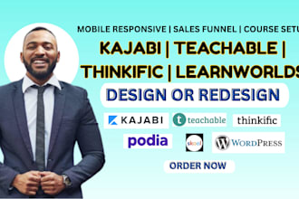 design kajabi thinkific teachable course website, learnworld membership website