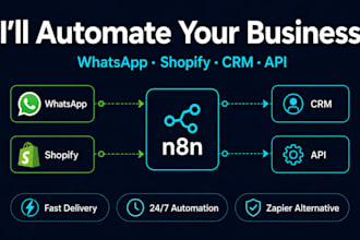 create n8n workflow automation, whatsapp bot, shopify, CRM, API integration