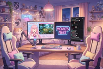 design vtuber streaming environments, vtuber commission, overlay for streaming