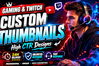 design high CTR gaming, twitch thumbnails with a free channel audit