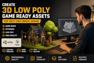 create optimized 3d low poly game assets for unity, unreal engine vr mobile game