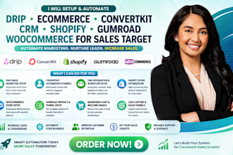 setup drip ecommerce convertkit CRM shopify gumroad woocommerce for sales target
