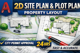 draw 2d site plan, plot plan and property layout for city permit in autocad fast