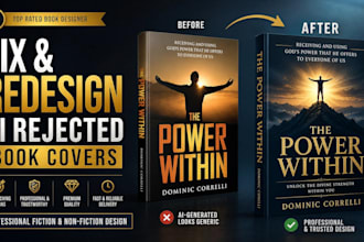 fix and redesign ai rejected bookcover for fiction, nonfiction bookcover design
