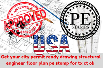city permit ready drawing structural engineer floor plan pe stamp for tx ct ok
