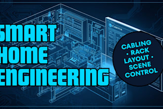 design smart home engineering drawing with cabling and rack layout scene control