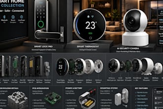 design 3d smart lock, home iot thermostats camera rendering consumer electronics