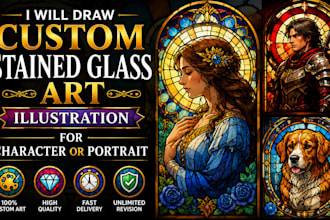 draw custom stained glass art illustration for character or portrait