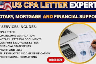 prepare US CPA letter notary mortgage income verification financial statements