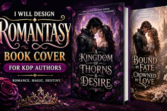 design a romantasy or cozy fantasy book cover for your novel