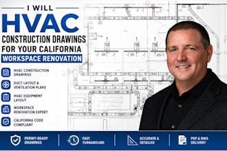 create hvac construction drawings for workspace, office renovation in california