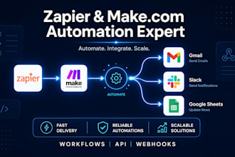 build zapier and make com automation, webhook integration, API workflows