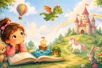 draw soft whimsical children story book illustration