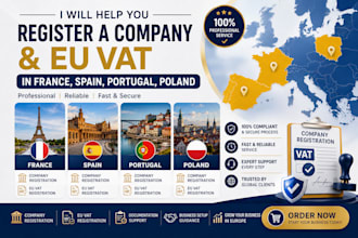 help you register a company and eu vat in france, spain, portugal, poland