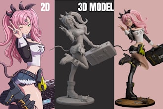 convert 2d image to 3d model, 3d toy figurine png stl files for 3d printing