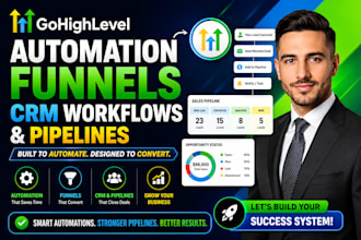 build gohighlevel automation funnels CRM workflows, and pipelines