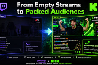 organic kick and twitch channel promotion for real live viewers affiliate growth