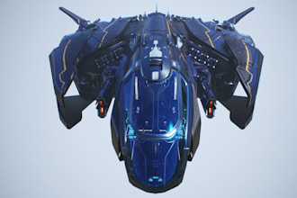 create stylized spaceship design, hard surface model for your game or animation
