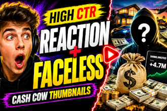 design catchy faceless cash cow and reaction youtube thumbnail