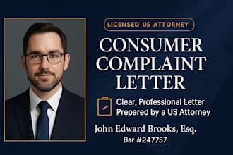write a professional consumer complaint letter for you legally as a US attorney
