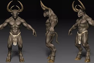sculpt 3d dark fantasy creature,warrior minotaur, cinematic game,vrm avatar,gltf