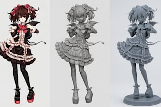 convert 2d anime character sketch photo image png into a 3d printable stl file