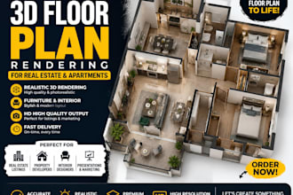 create realistic 3d floor plan rendering for real estate and apartments