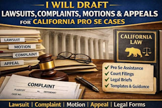 draft lawsuits, complaints, motions and appeals for california pro se cases