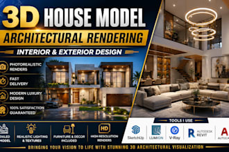 create 3d house model and architectural exterior and interior rendering