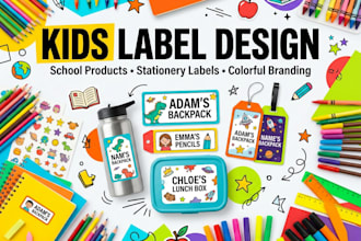 design kids stationery and school product labels
