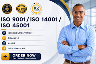 prepare iso 9001 document , iso 14001 document iso 45001 documentation and audit