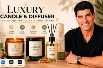 do luxury candle packaging, candle label, diffuser packaging, soy candle label