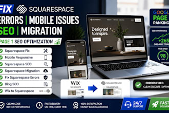 fix squarespace errors, mobile issues, migration and blog SEO