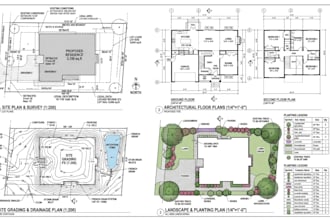 draw full architecture plan, site, survey, grading and planting plan city permit