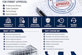 draw review and stamp as licensed civil structural engineer ca az ga for permit