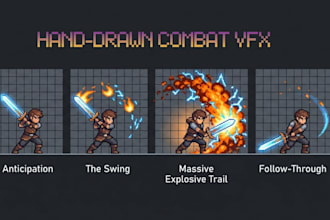 design custom hand drawn rpg pixel art vfx and combat animations