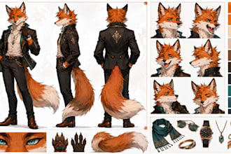 draw furry ref sheet, turnaround props, anthro waifu and husbando model sheets