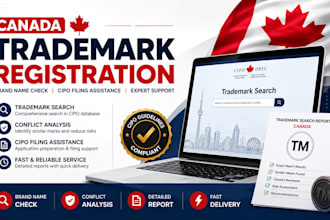 assist with canada trademark registration, cipo filing, brand name check