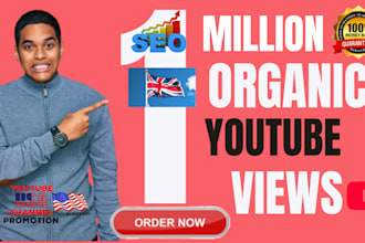 shoutout USA UK youtube video, SEO organic promotion to gain 1 million views sub