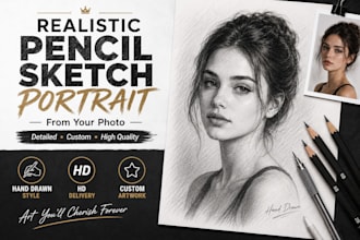 draw realistic pencil sketch portrait drawing from your photo