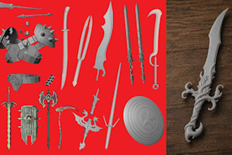 design custom 3d swords and cosplay props, anime swords for 3d printing and game