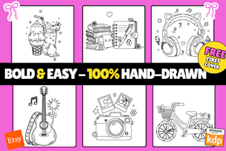 draw cute kawaii bold and easy coloring pages for kdp